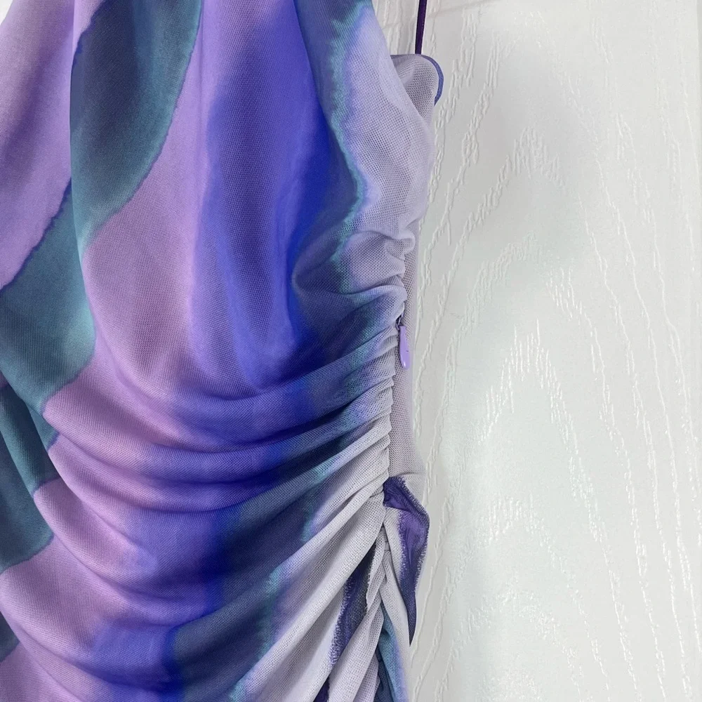 Zara Purple Marble Print Halter Midi Dress Size Large - Picture 5 of 8